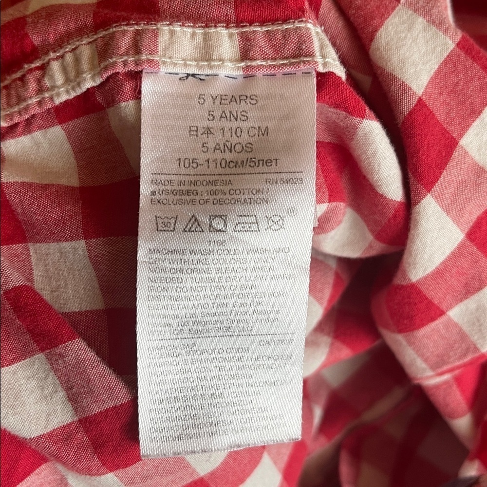 GAP Red and White Checkered Kids Button Down Shirt SZ 5 - Picture 5 of 5
